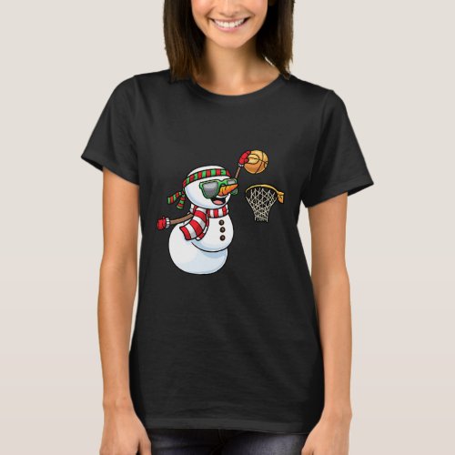 Snowman Playing Basketball Game Christmas Xmas Kid T_Shirt