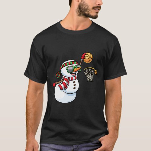 Snowman Playing Basketball Game Christmas Xmas Kid T_Shirt