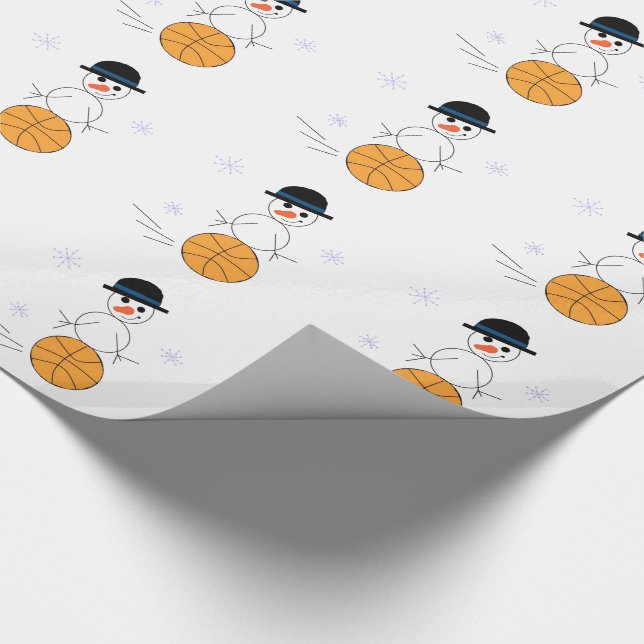 Snowman Playing Basketball Wrapping Paper (Corner)