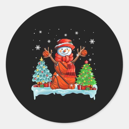 Snowman Playing Basketball Xmas Tree Player Coach  Classic Round Sticker