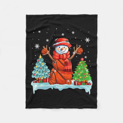 Snowman Playing Basketball Xmas Tree Player Coach  Fleece Blanket