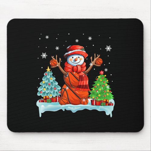 Snowman Playing Basketball Xmas Tree Player Coach  Mouse Pad