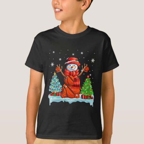 Snowman Playing Basketball Xmas Tree Player Coach  T_Shirt