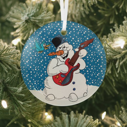 Snowman Playing Electric Guitar Metal Ornament
