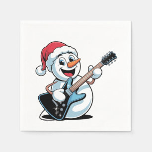 Snowman Playing Electric Guitar Santa Christmas Napkins