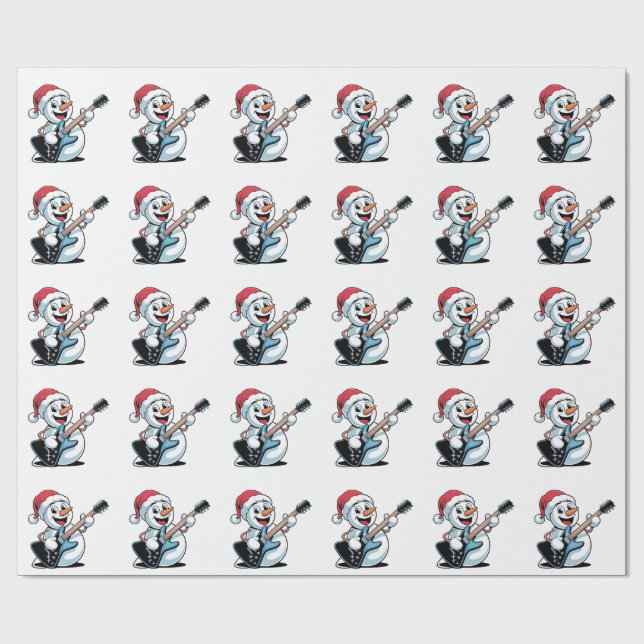 Snowman Playing Electric Guitar Santa Christmas Wrapping Paper (Flat)