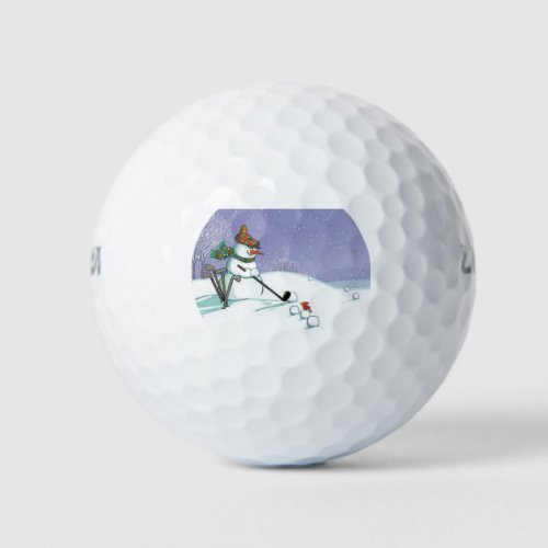 Snowman playing golf on Wilson 500 golf balls