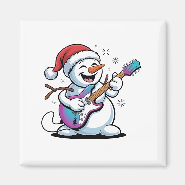 Snowman Playing Guitar Electric Rock Christmas  Magnet (Front)