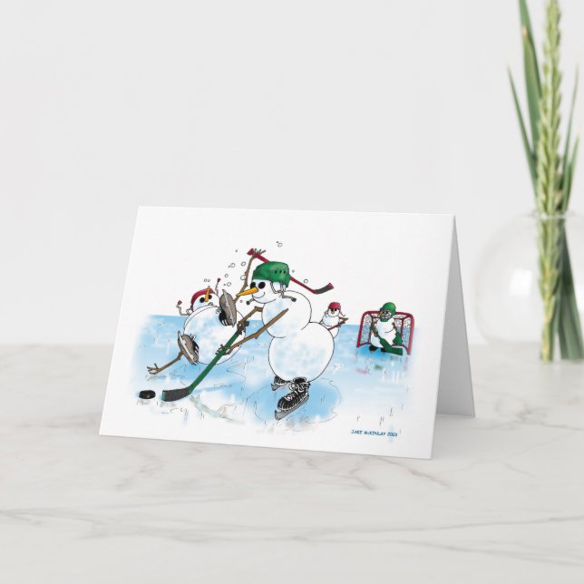 Snowman playing hockey! thank you card (Front)