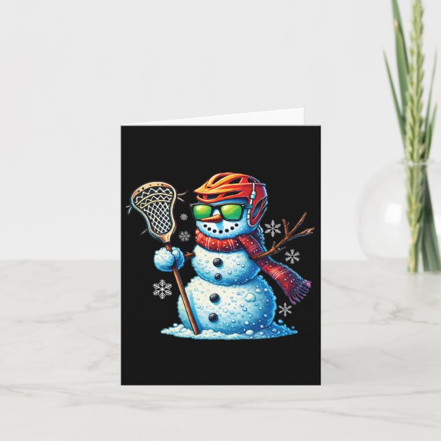 Snowman Playing Lacrosse Funny Lacrosse Player Chr Card (Front)