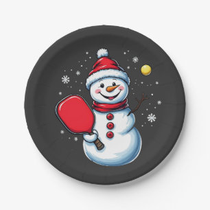 Snowman Playing Pickleball Sport Christmas Lover Paper Plates