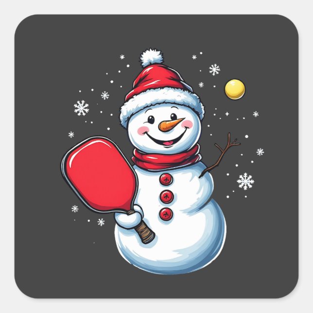 Snowman Playing Pickleball Sport Christmas Lover  Square Sticker (Front)