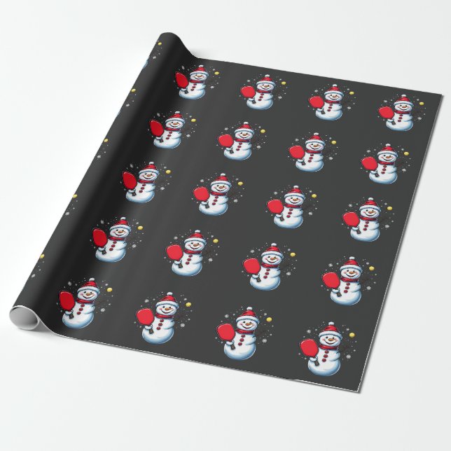 Snowman Playing Pickleball Sport Christmas Lover  Wrapping Paper (Unrolled)