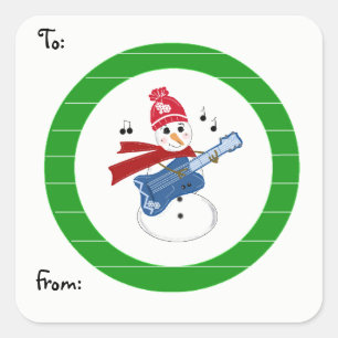 Snowman Playing Rock Guitar Square Sticker