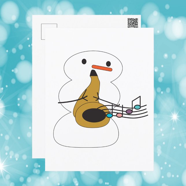 Snowman Playing Saxophone Music Notes (A postcard with a snowman playing the saxophone)