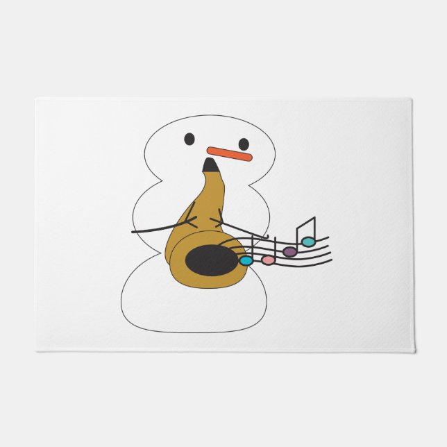 Snowman Playing Saxophone Music Notes Pastel Color Doormat (Front)