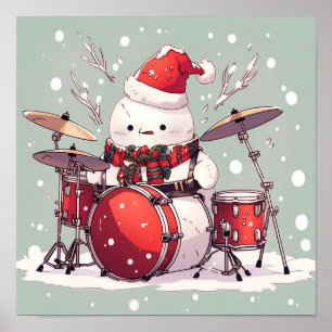 Snowman Playing the Drums Poster