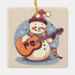 Snowman Playing the Guitar Ceramic Ornament<br><div class="desc">A design featuring a snowman playing the guitar</div>