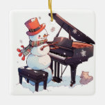 Snowman Playing the Piano Ceramic Ornament<br><div class="desc">A design featuring a snowman playing the piano</div>