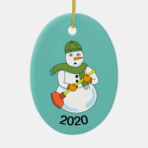 Snowman Plumber Ceramic Ornament