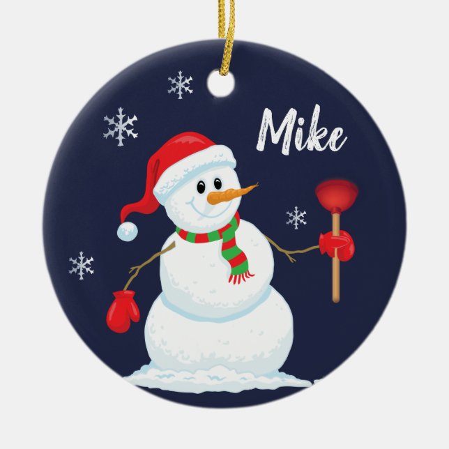 Snowman Plumber Ornament Personalized (Front)