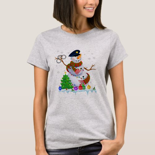 Snowman Police Christmas Lights Xmas Tree Snowman T_Shirt