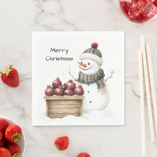 Snowman Pomegranate Christmas Napkins