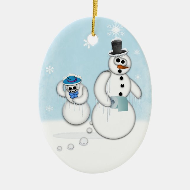 Snowman Poop Ceramic Ornament (Front)