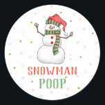 Snowman Poop Sticker Christmas Party Favor Labels<br><div class="desc">These cute Snowman Poop Round Stickers are perfect to stick on favor bags for your guests to bring home.   Simply fill a cello bag with marshmallows and stick a Snowman Poop sticker on it!  
 
 (c) The Happy Cat Studio
 All rights reserved</div>