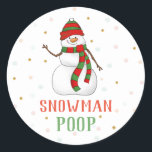 Snowman Poop Sticker Christmas Party Favor Labels<br><div class="desc">These cute Snowman Poop Round Stickers are perfect to stick on favor bags for your guests to bring home.   Simply fill a cello bag with marshmallows and stick a Snowman Poop sticker on it!  
 
 (c) The Happy Cat Studio
 All rights reserved</div>