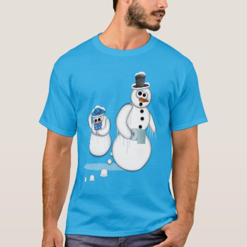 Snowman Poop T-Shirt - Cute pooping snowman design. He is making snowballs. At least he remembered his TP.