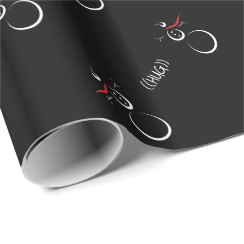SNOWMAN PRESENTS Text Hug Black Wrapping Paper