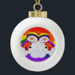 Snowman Pride Ceramic Ball Christmas Ornament<br><div class="desc">Cute hanging ornament of two little snowmen in rainbow pride hat and scarf on a rainbow background .. wonderful gift idea for a happy couple ..Christmas products from Ricaso</div>