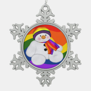 Snowman Pride Snowflake Pewter Christmas Ornament