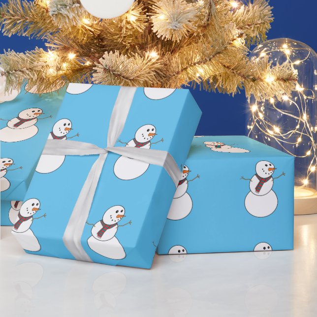 Snowman Print Blue Wrapping Paper For Christmas (Holidays)