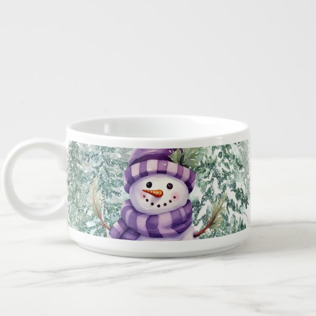 Snowman Purple Christmas Carrot Nose Scarf Winter Bowl (Right)