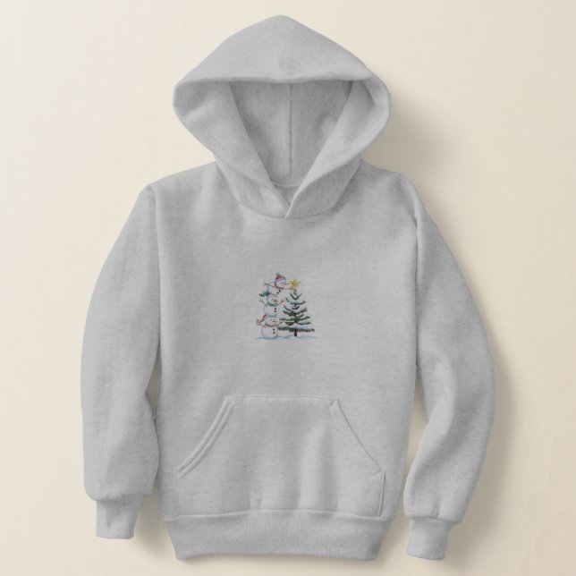 "Snowman Pyramid Decorating the Christmas Tree" Hoodie (Laydown)