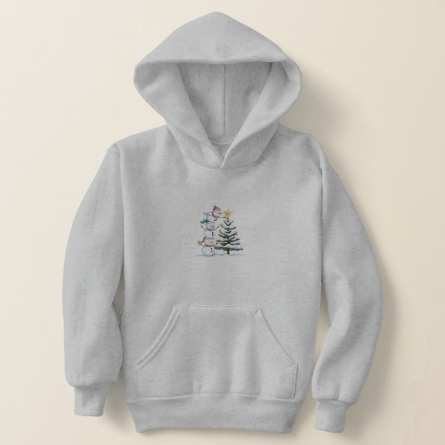 "Snowman Pyramid Decorating the Christmas Tree" Hoodie (Laydown)