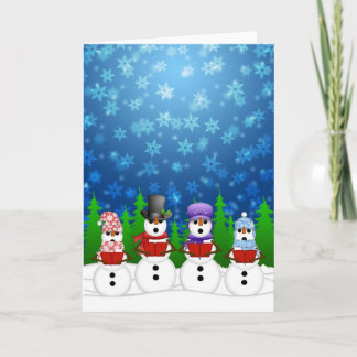 Snowman Quartet Caroler Singing Snowy Night Poster Holiday Card