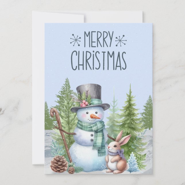 Snowman Rabbit Merry Christmas Card (Front)
