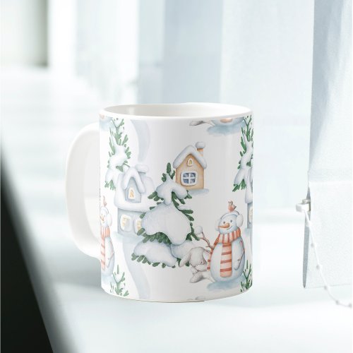 Snowman Rabbit Tree Snow House  Coffee Mug