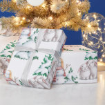 Snowman Rabbits Trees Snow Watercolor Christmas Wrapping Paper<br><div class="desc">Snowman and rabbits along with snow covered pine trees.</div>