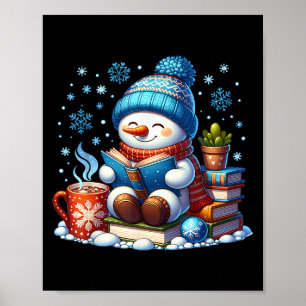 Snowman Reading Book Lovers Christmas Bookworm Lib Poster