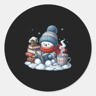 Snowman Reading Books Lovers Librarian Bookworm Ch Classic Round Sticker