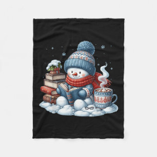Snowman Reading Books Lovers Librarian Bookworm Ch Fleece Blanket