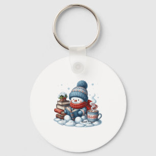 Snowman Reading Books Lovers Librarian Bookworm Ch Keychain