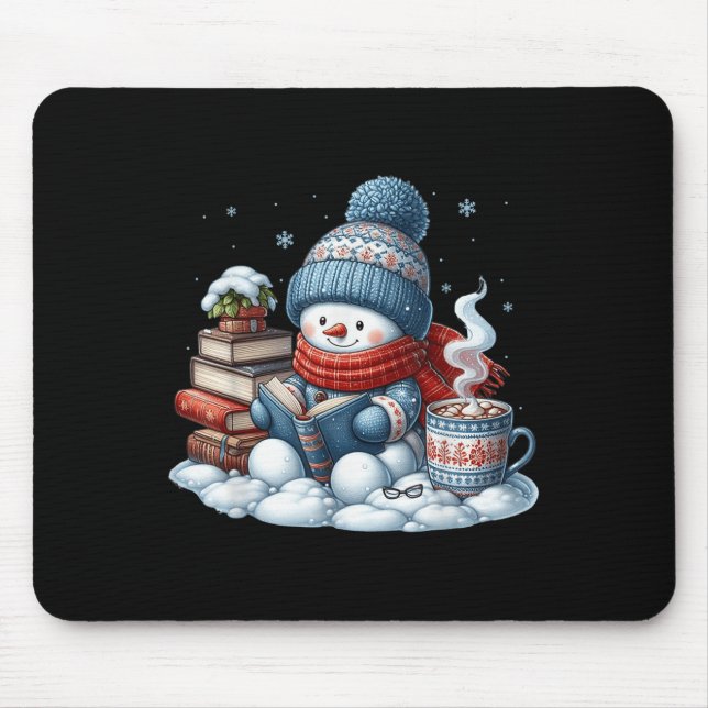 Snowman Reading Books Lovers Librarian Bookworm Ch Mouse Pad (Front)