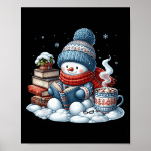 Snowman Reading Books Lovers Librarian Bookworm Ch Poster
