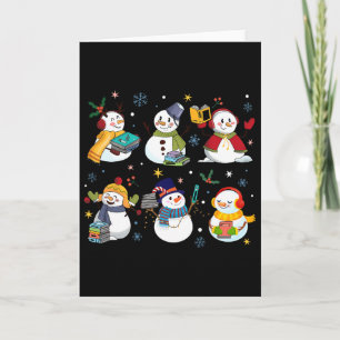 Snowman Reading Books Teacher Christmas Librarian Card