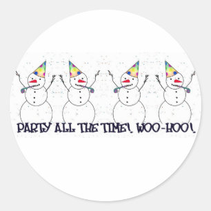Snowman Ready For A Party! Classic Round Sticker